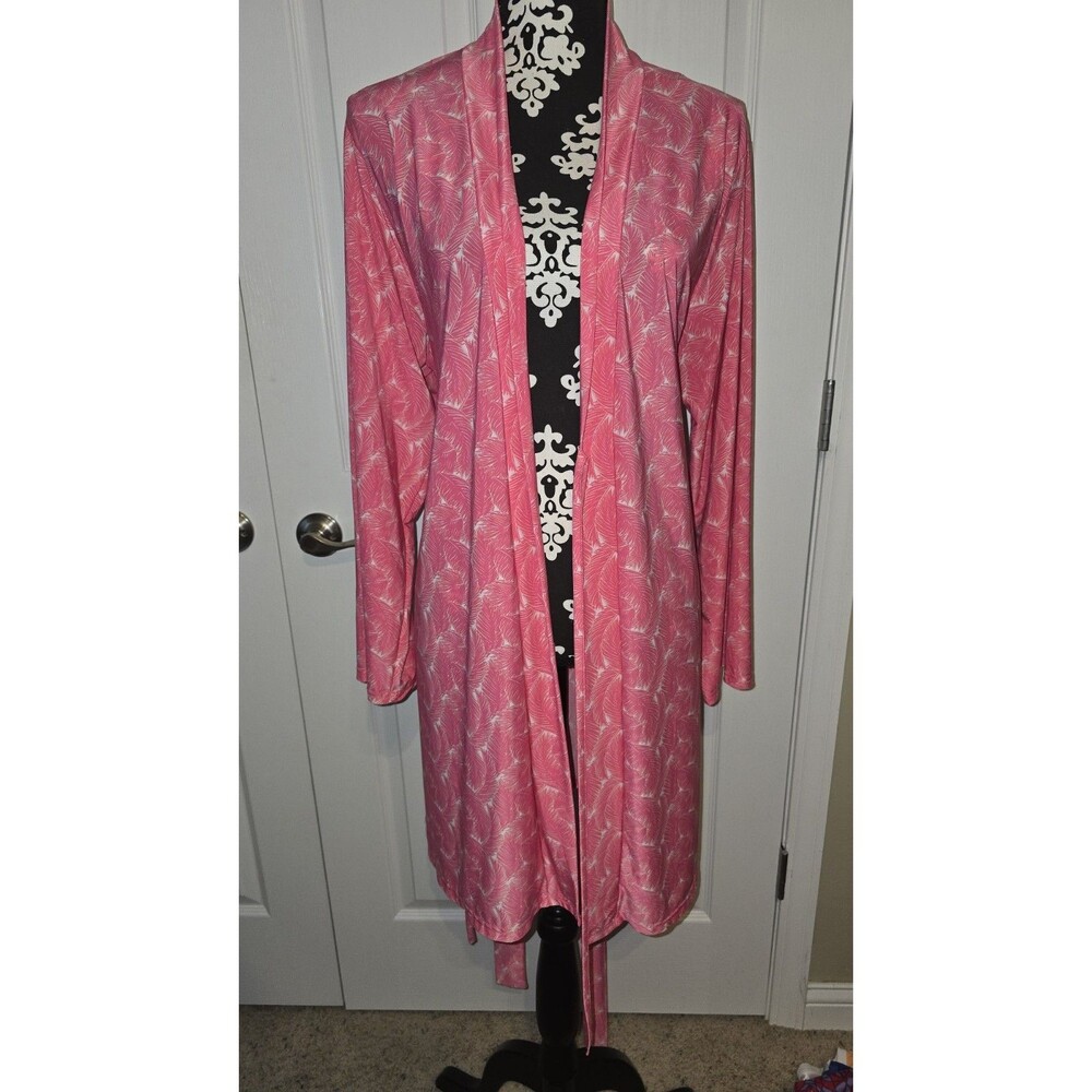 Simply Southern Pink Tropical Robe Satin "Feel" Double Tie | Belted One-size
